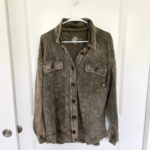 Anthropologie Pilcro Relaxed Button Front Shirt Jacket Moss Medium - Picture 4 of 8